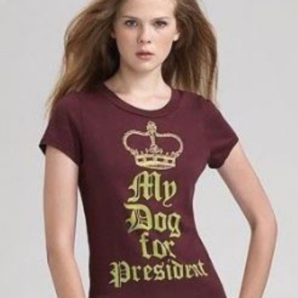 Juicy couture Burgundy maroon tshirt dog president